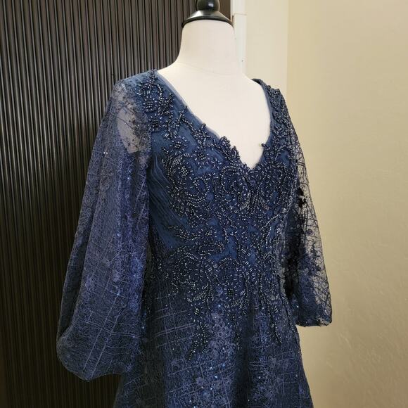 Mac Duggal 20283 Midnight Navy Blue 6 Long Sleeve Formal Maxi Gown Dress - Picture 7 of 12